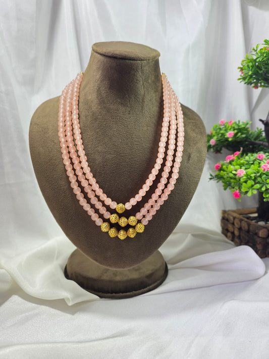 Peach Blossom Triple-layer Pearl Mala
