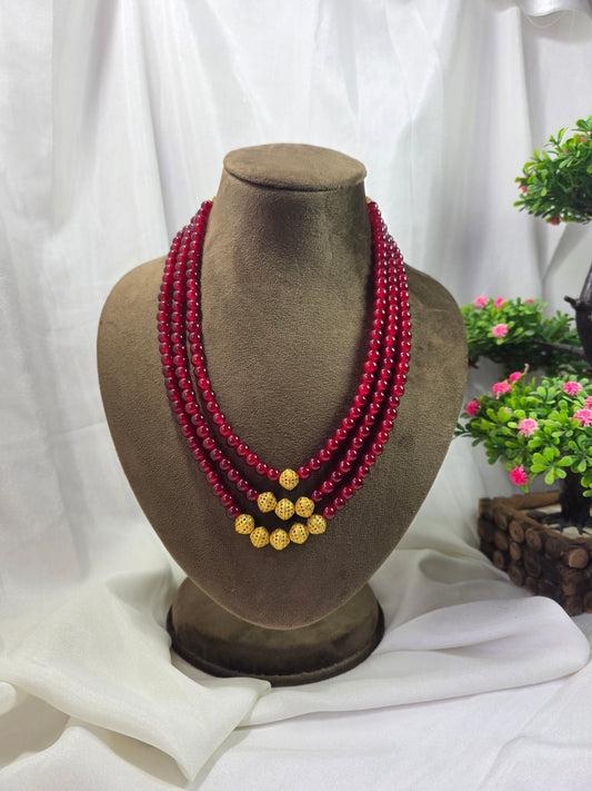 Maroon Triple-layer Pearl Mala