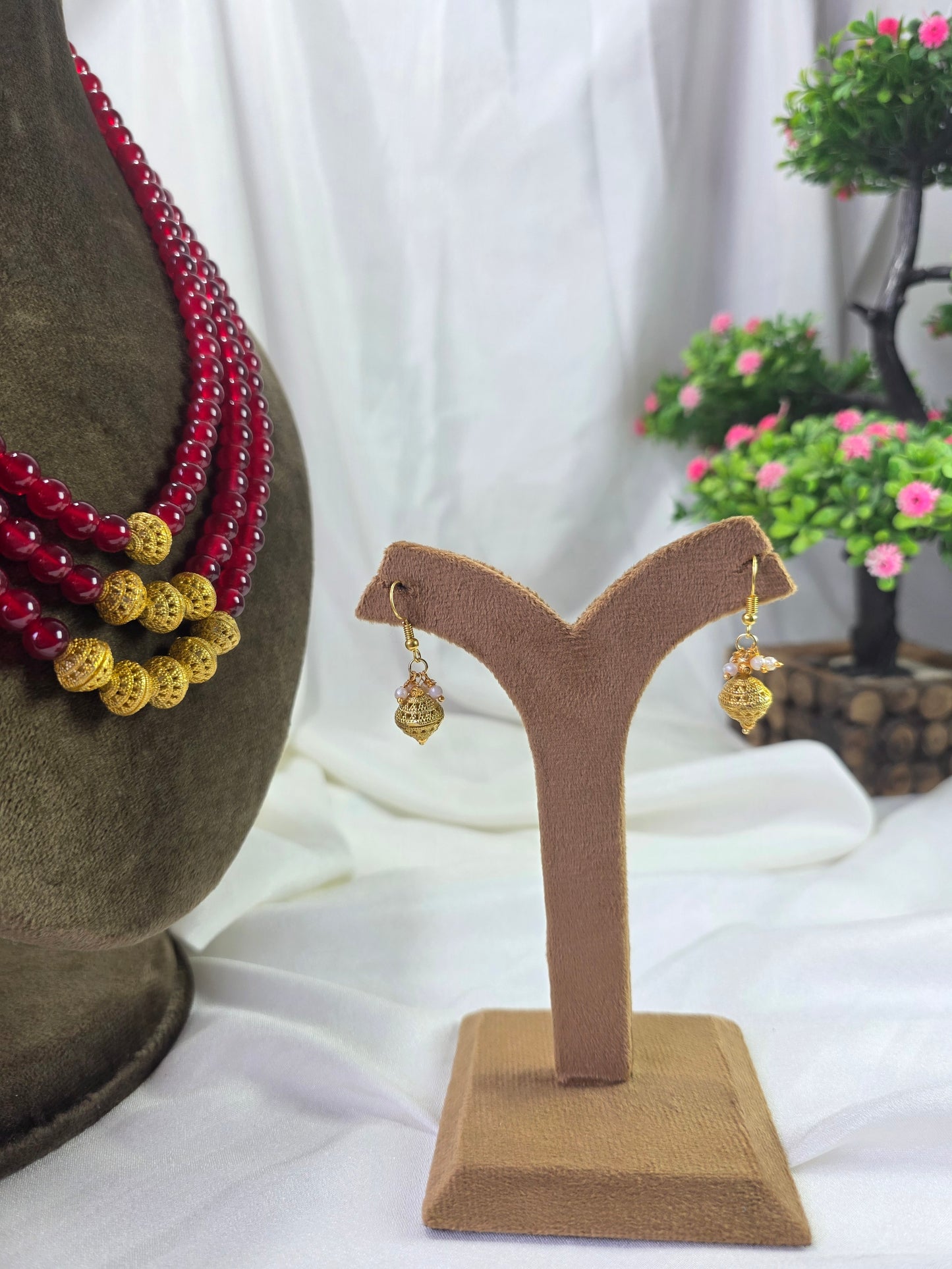 Maroon Triple-layer Pearl Mala