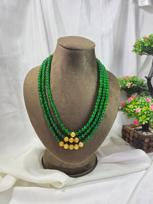 Royal Emerald Green Triple-layer Pearl Mala