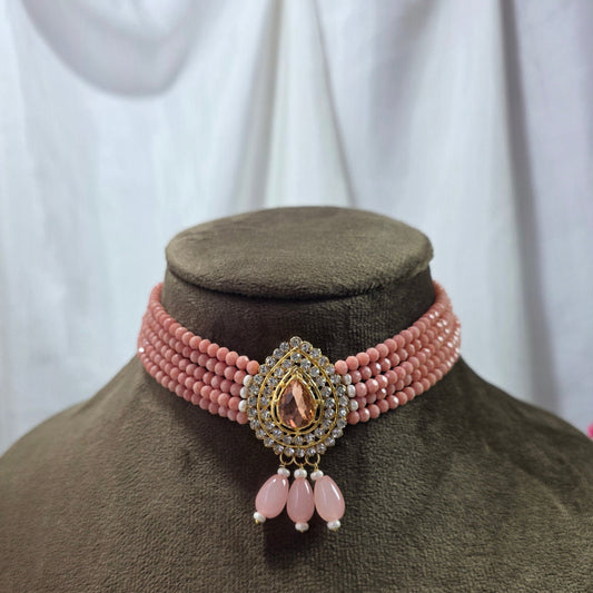 Coral Pink Leaf Pendant Choker