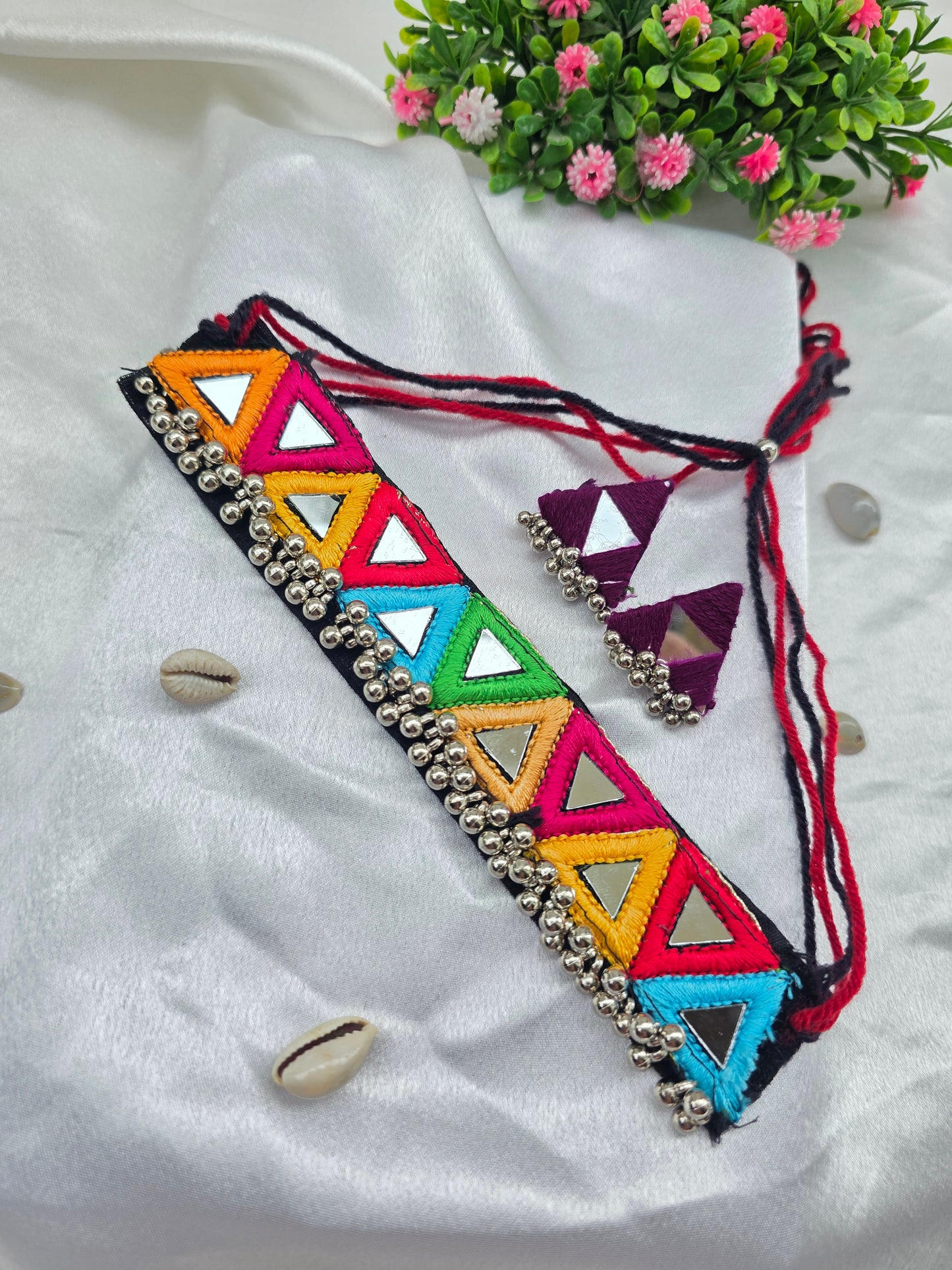 Tribal Vibe Mirror Work Oxidised Choker Set