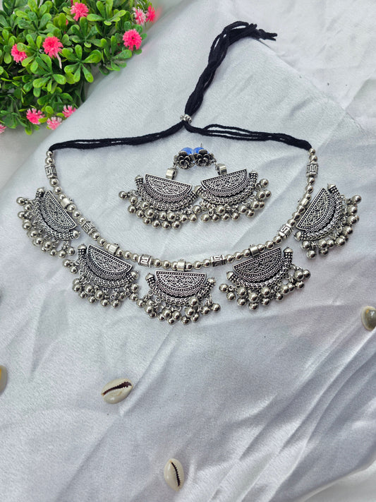 Antique Oxidized Silver Tribal Choker Set