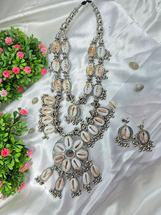 Ocean Bloom Dual-layered Oxidised Necklace Set