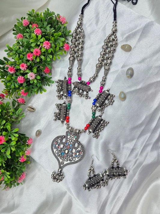 Heritage Temple Charm Oxidised Necklace