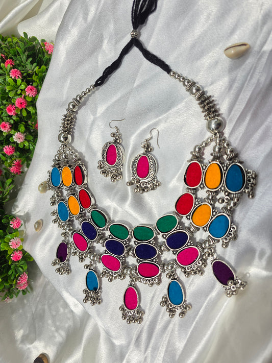Navrang Six Charm Oxidised Necklace Set