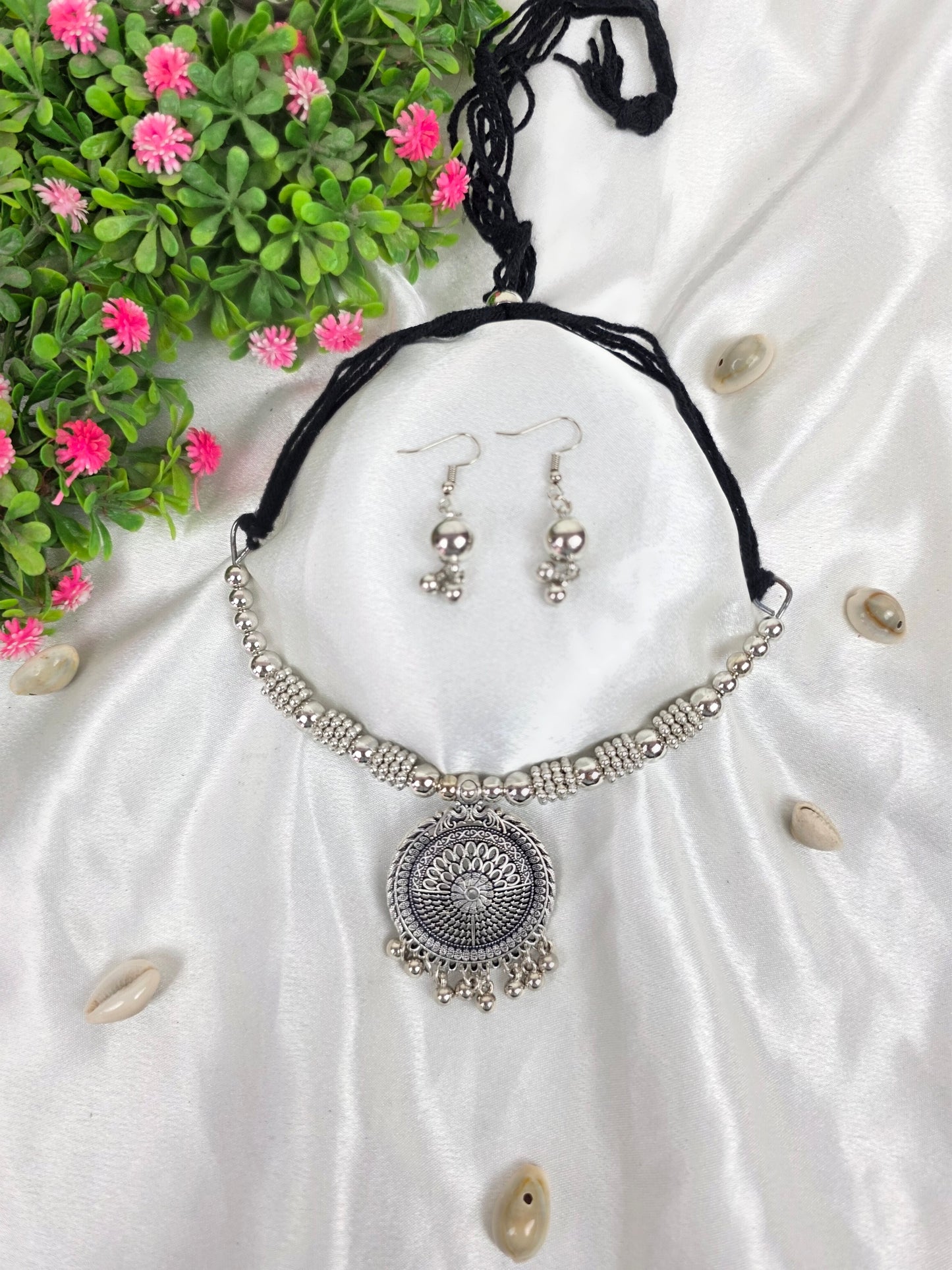 Mandala Charm Oxidised Choker Set