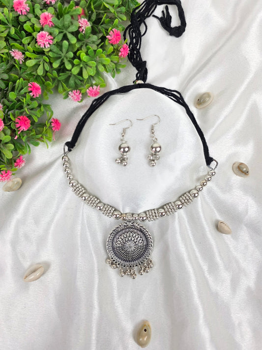 Mandala Charm Oxidised Choker Set