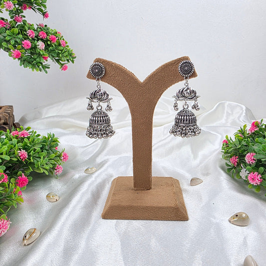Lotus Shape Oxidised Earrings