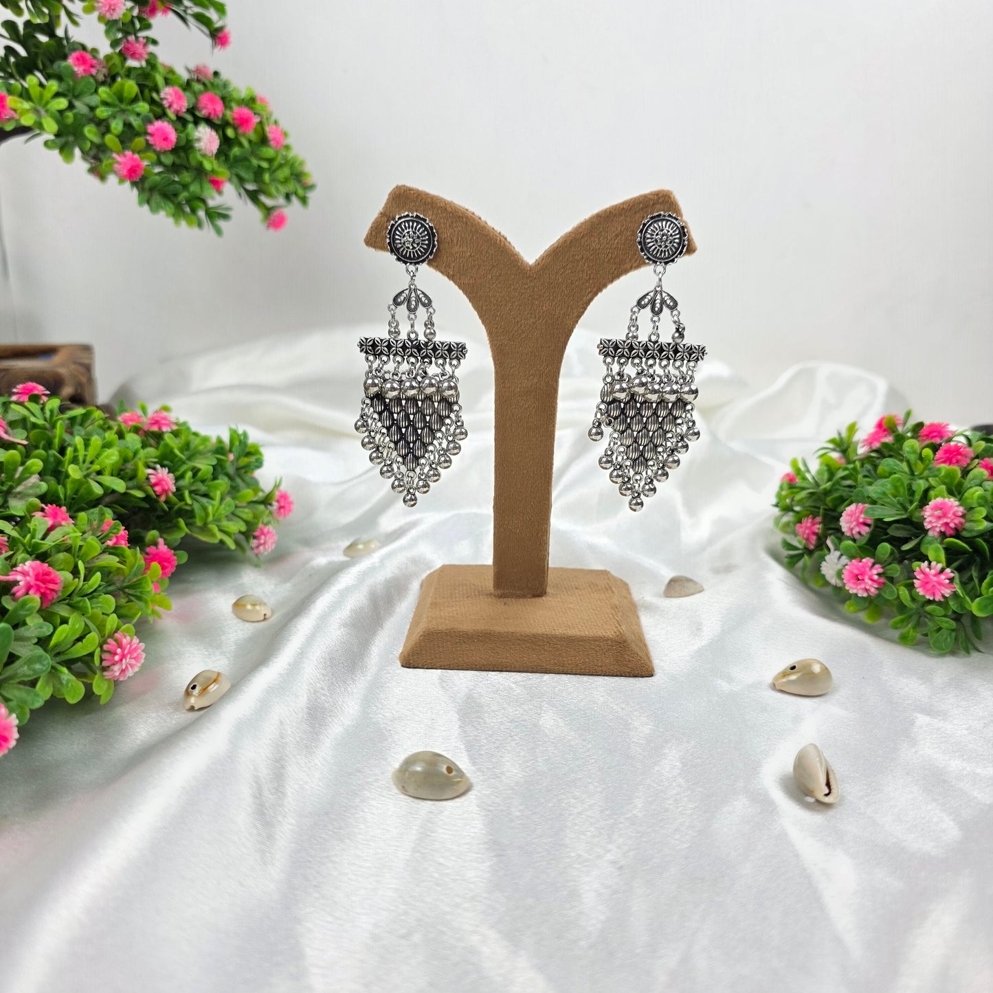 Diamond Drape Oxidised Earrings