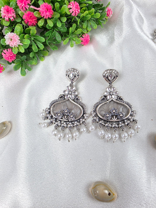 Smoky Grey Oxidised Earrings