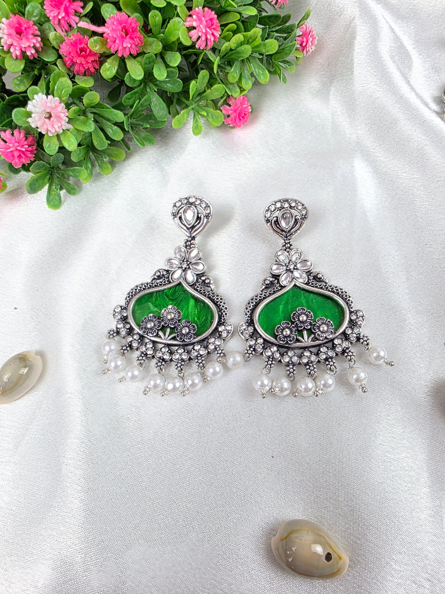Dark Green Oxidised Earrings