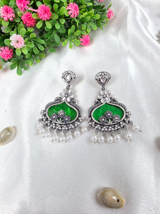 Dark Green Oxidised Earrings