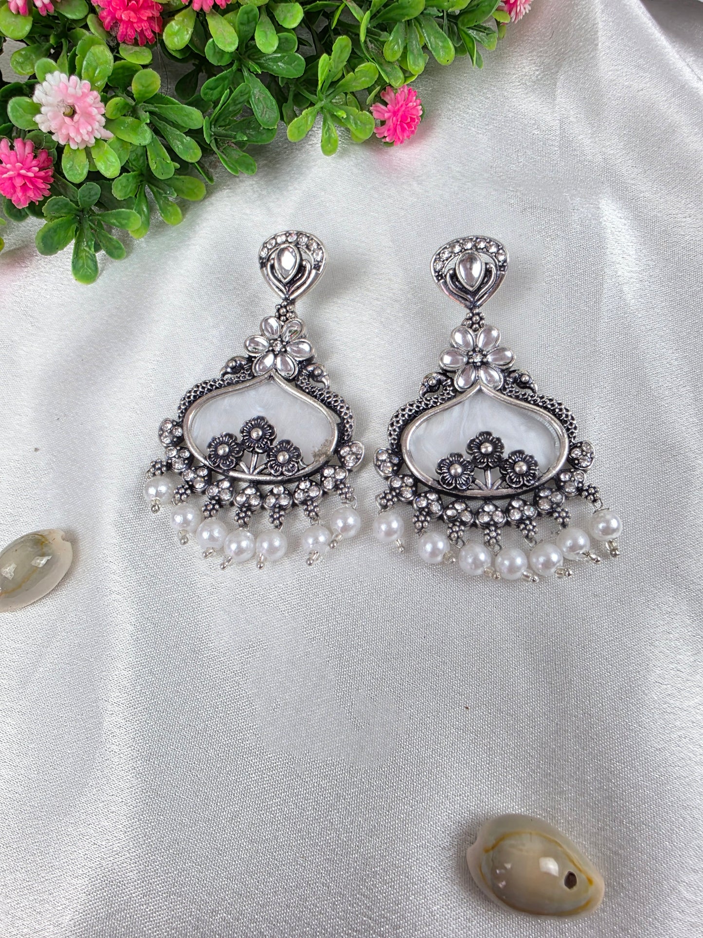 Dove White Oxidised Earrings