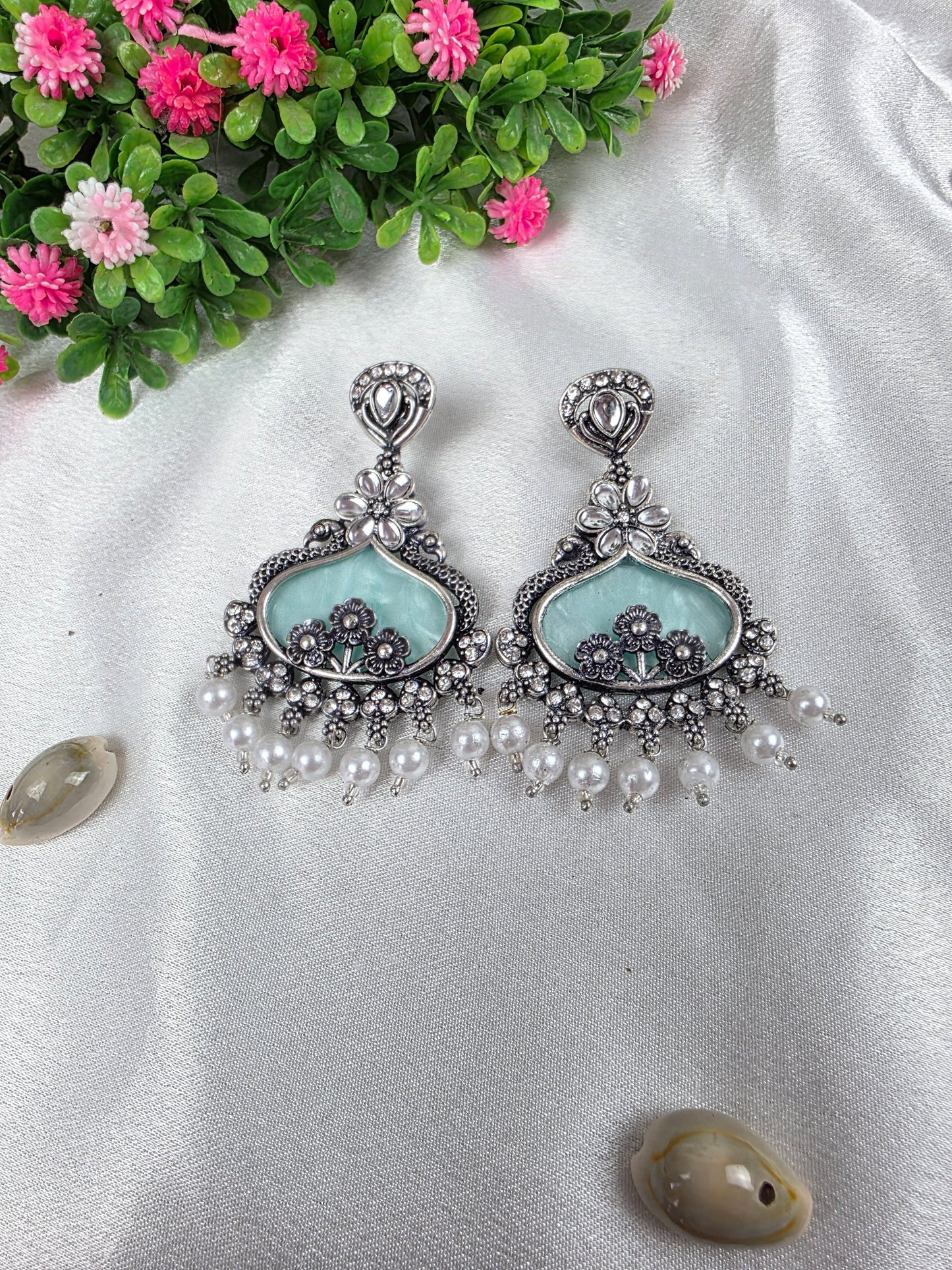 Pastel Aqua Oxidised Earrings