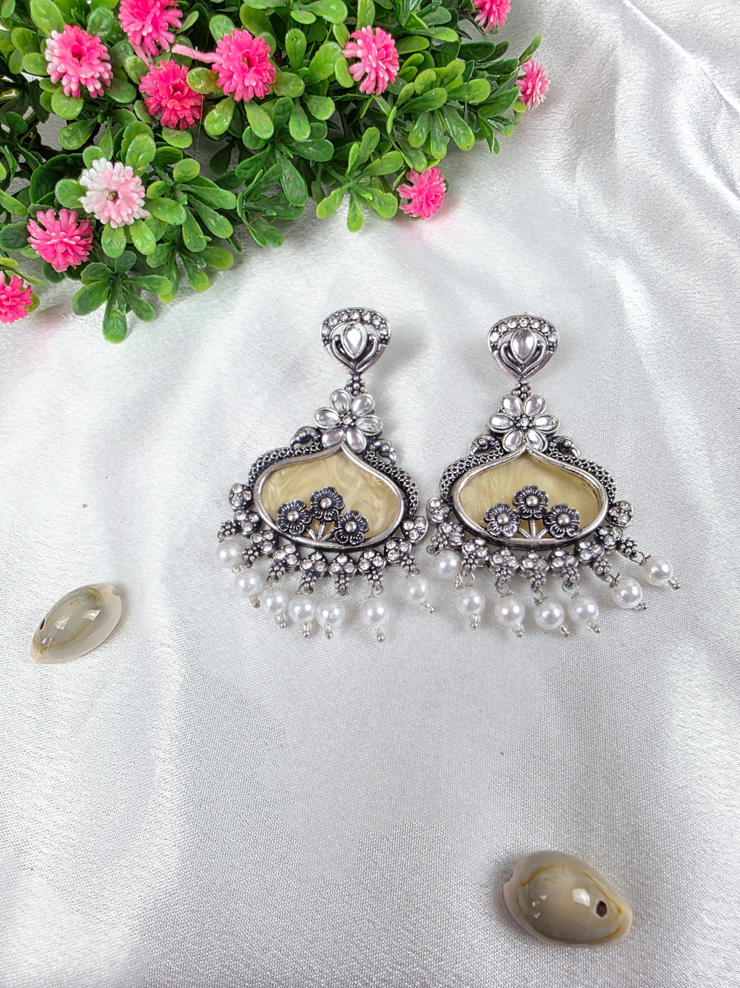 Ivory Cream Oxidised Earrings