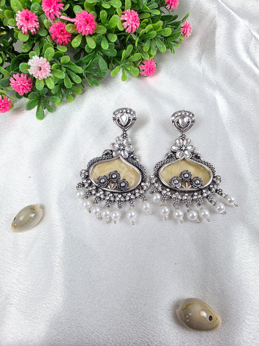 Ivory Cream Oxidised Earrings