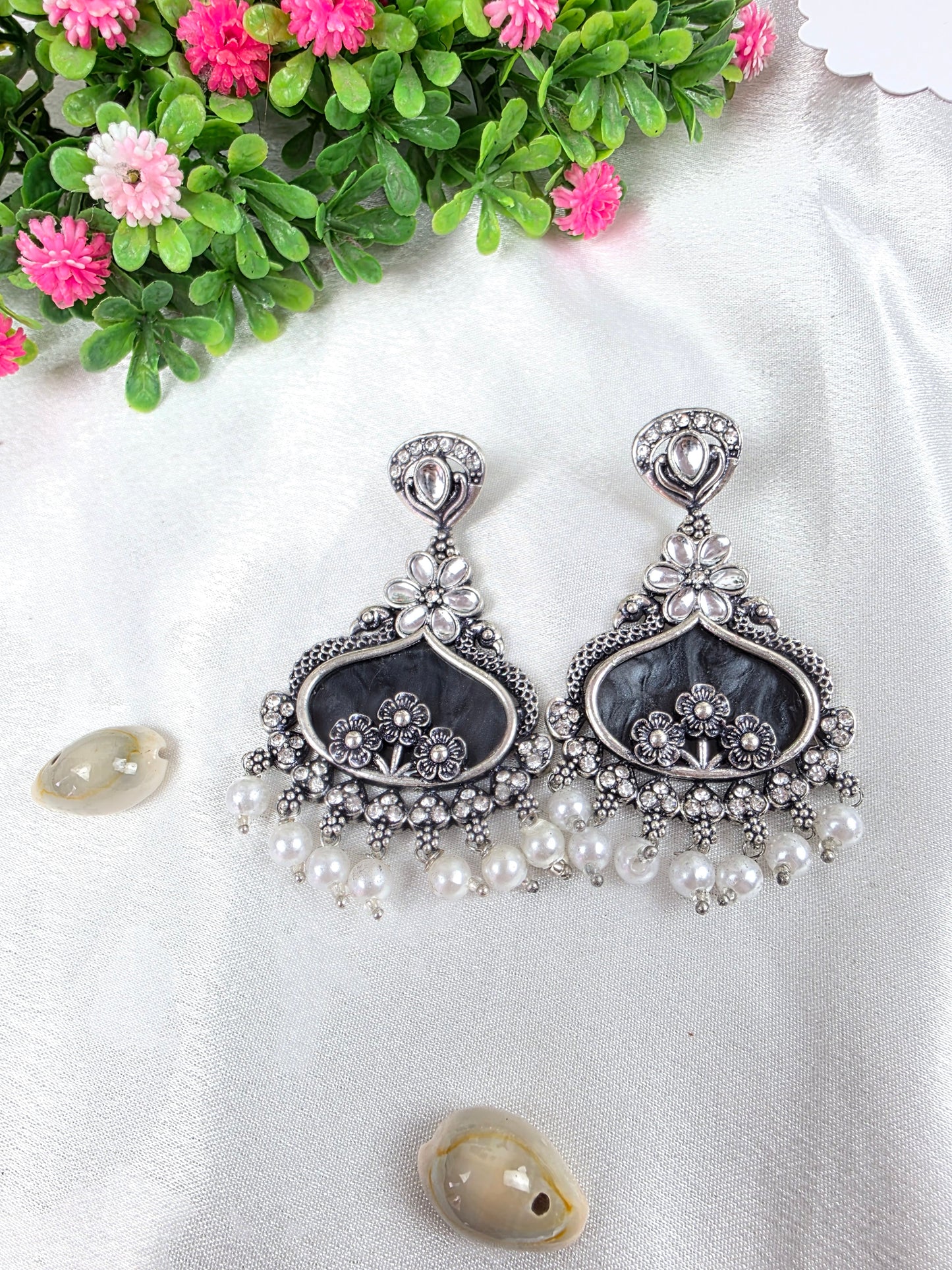 Charcoal Black Oxidised Earrings