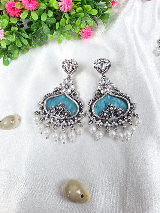 Peacock Blue Oxidised Earrings