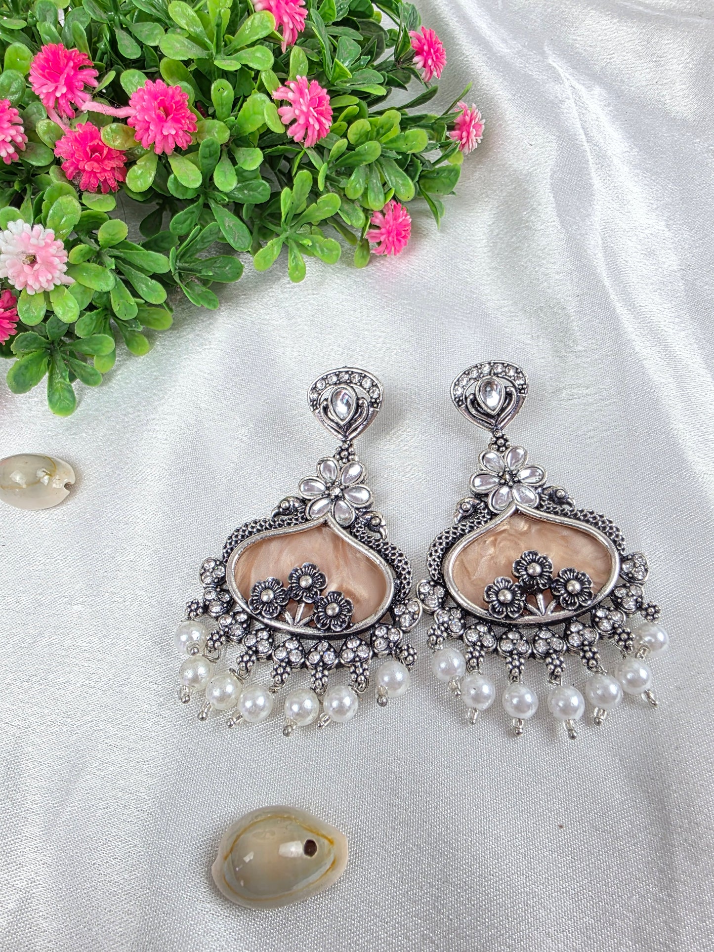 Cream Oxidised Earrings