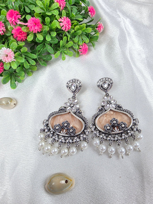 Cream Oxidised Earrings
