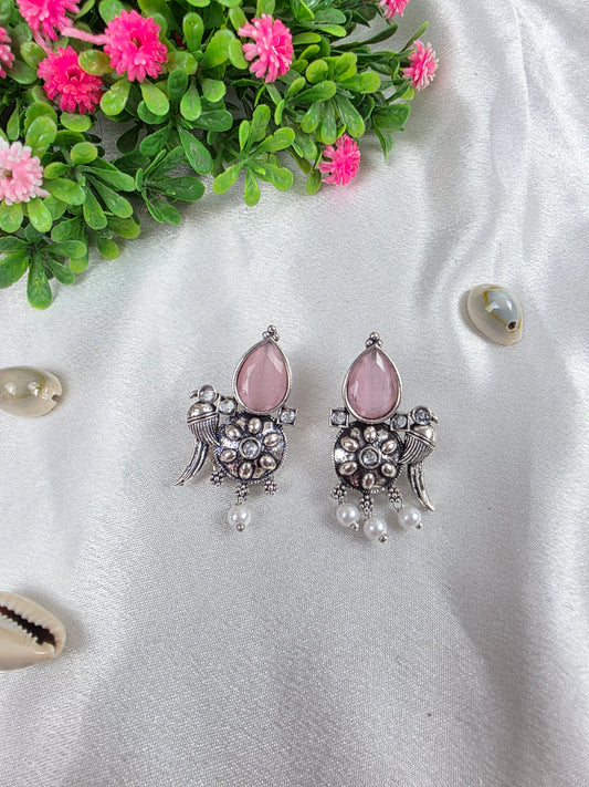 Soft Pink Oxidised Earrings