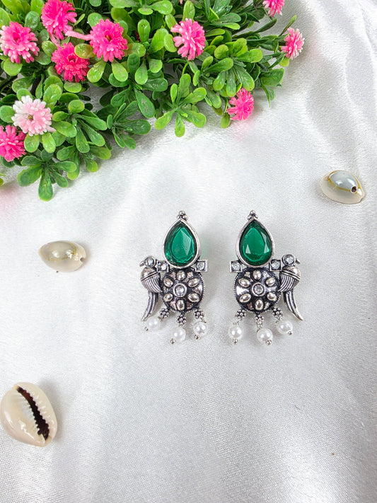 Emerald Green Oxidised Earrings