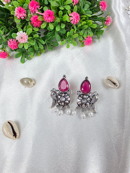 Dark Pink Oxidised Earrings