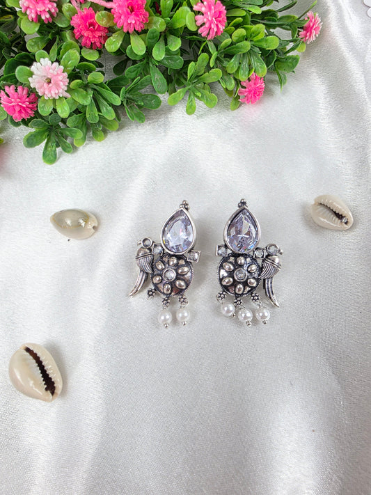 White Crystal Oxidised Earrings