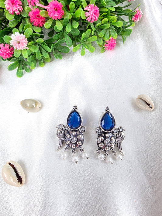 Dark Blue Oxidised Earrings