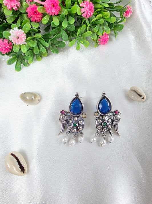 Blue With Multicolor Oxidised Earrings