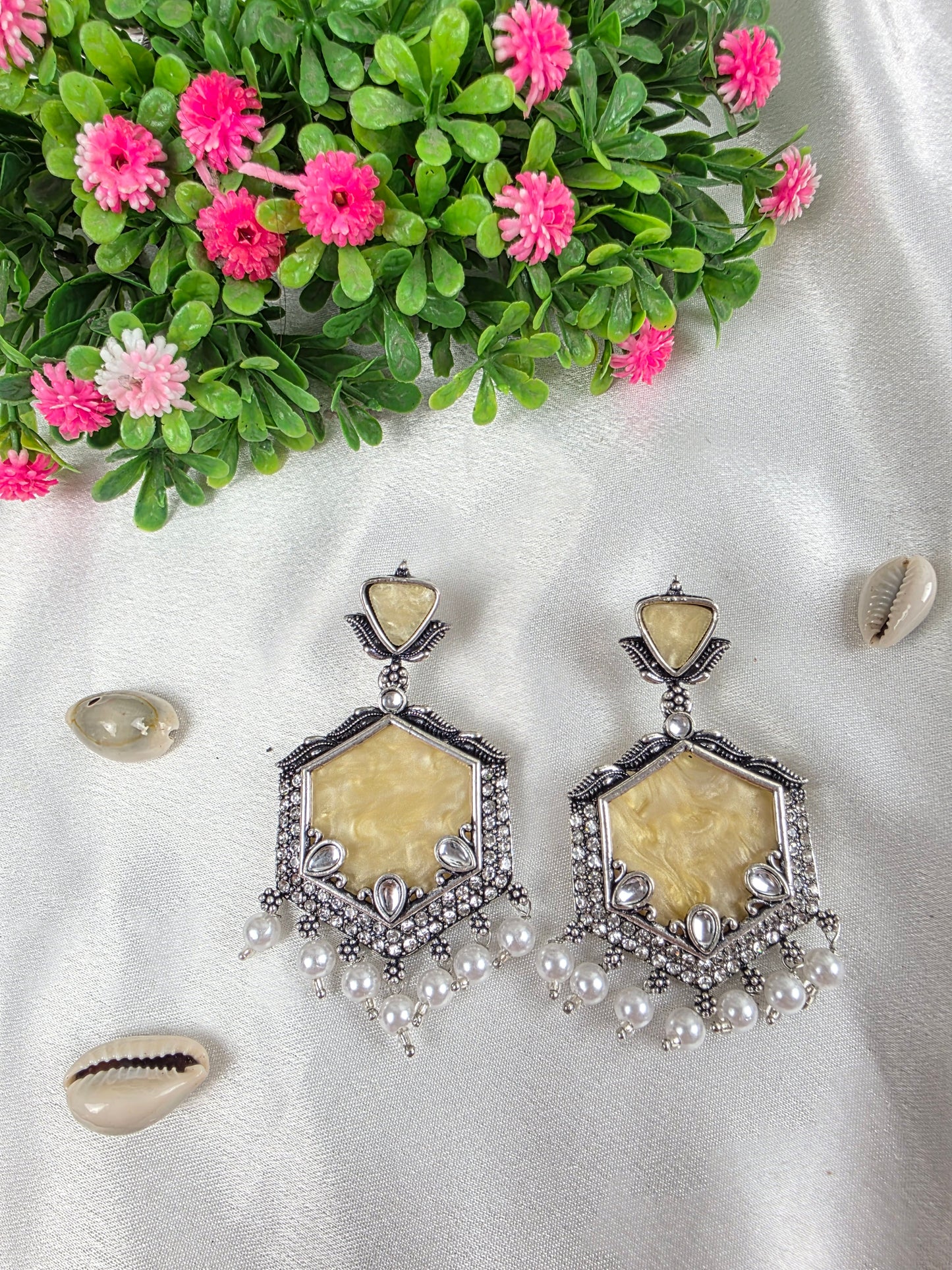 Light Golden Oxidised Earrings