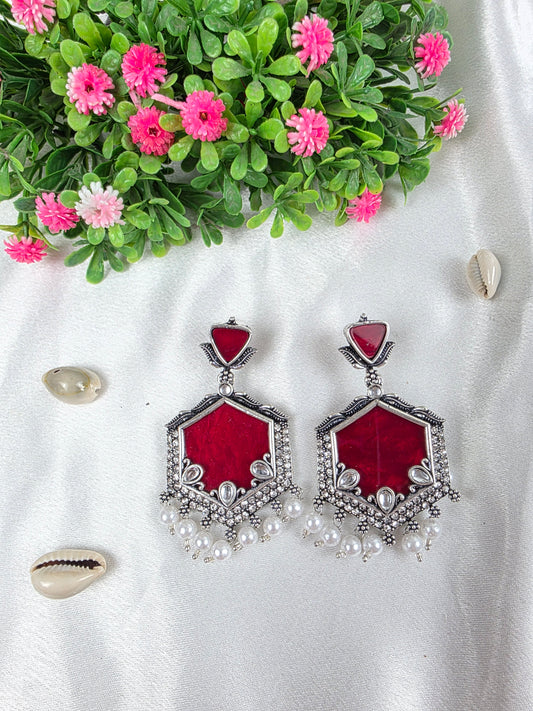 Deep Red Oxidised Earrings