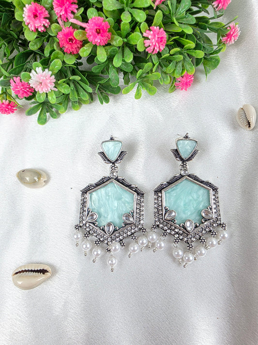Aqua Blue Oxidised Earrings
