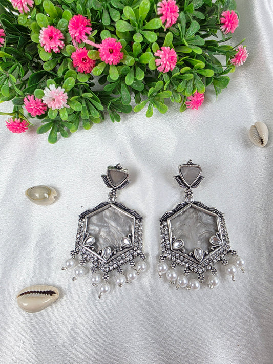 Silver Grey Oxidised Earrings