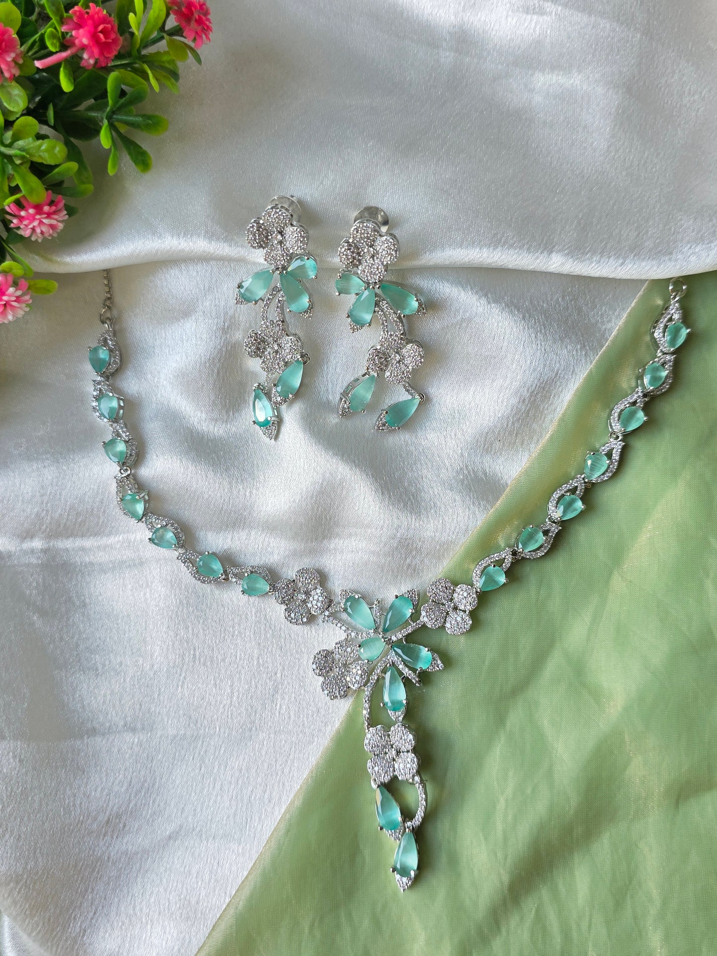 Berry Light Green AD Necklace
