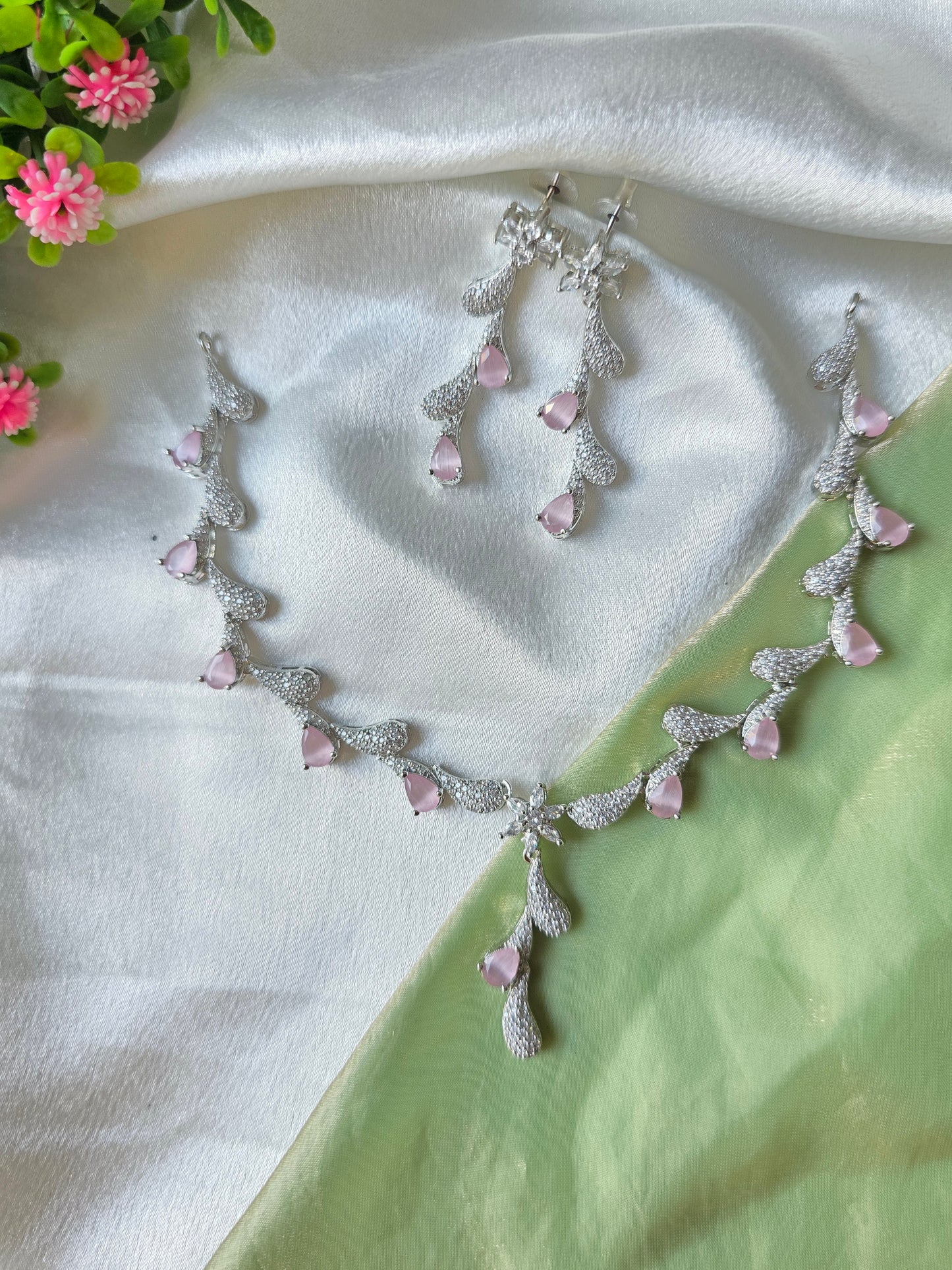 Velora Light Pink AD Necklace
