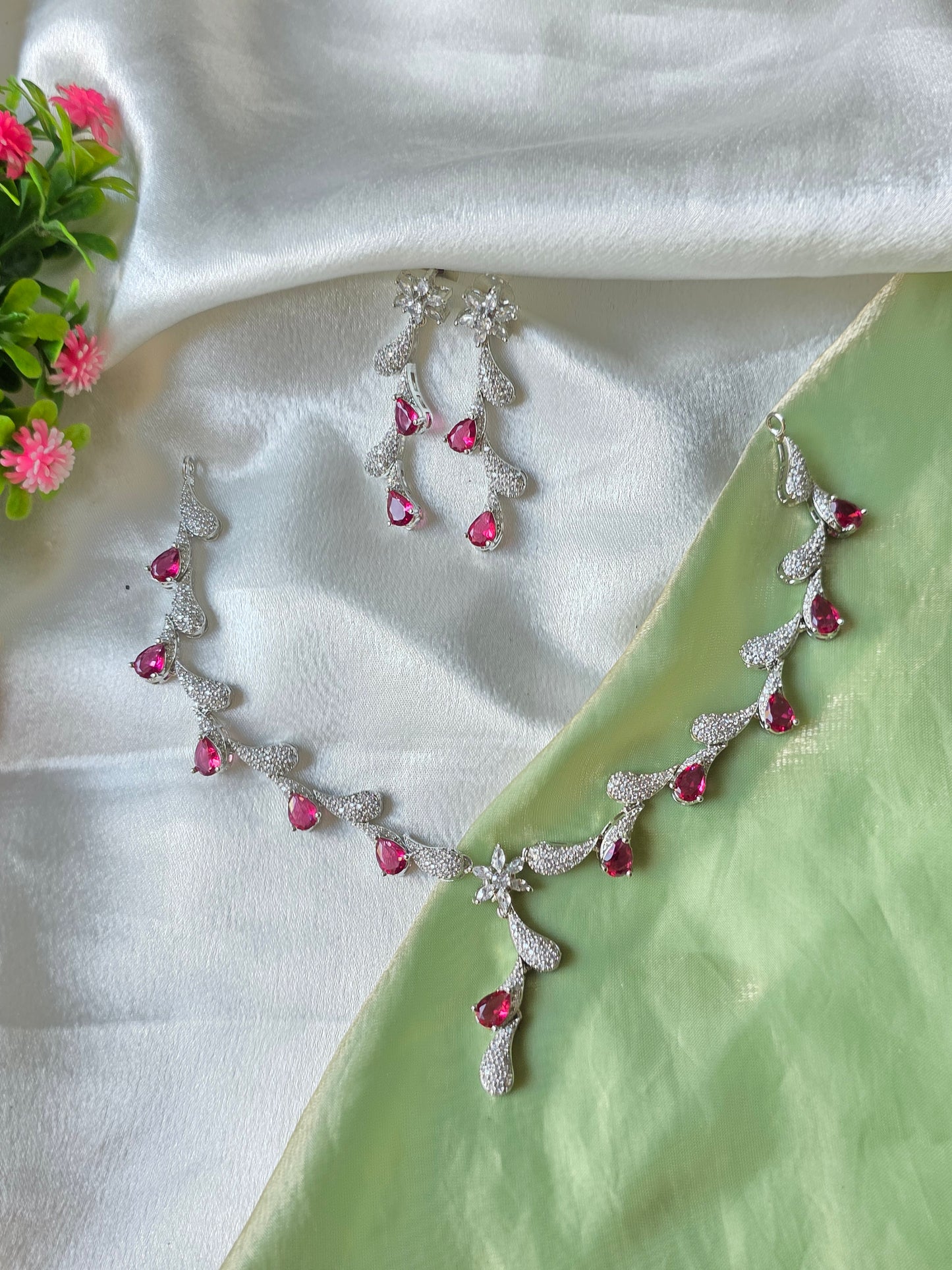 Velora Pink AD Necklace