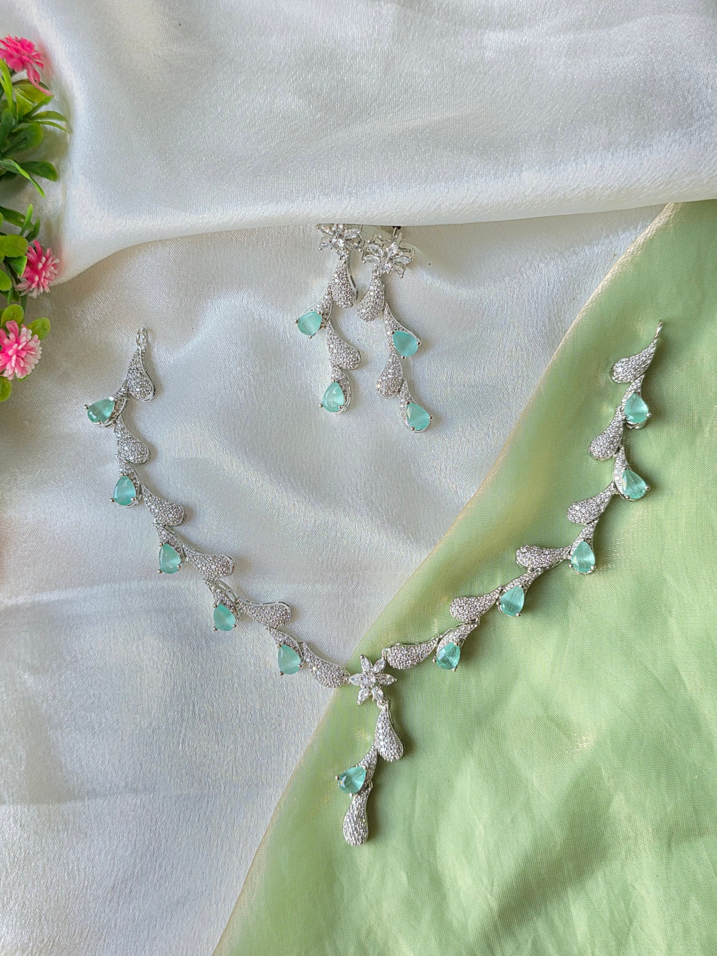 Velora Light Green AD Necklace