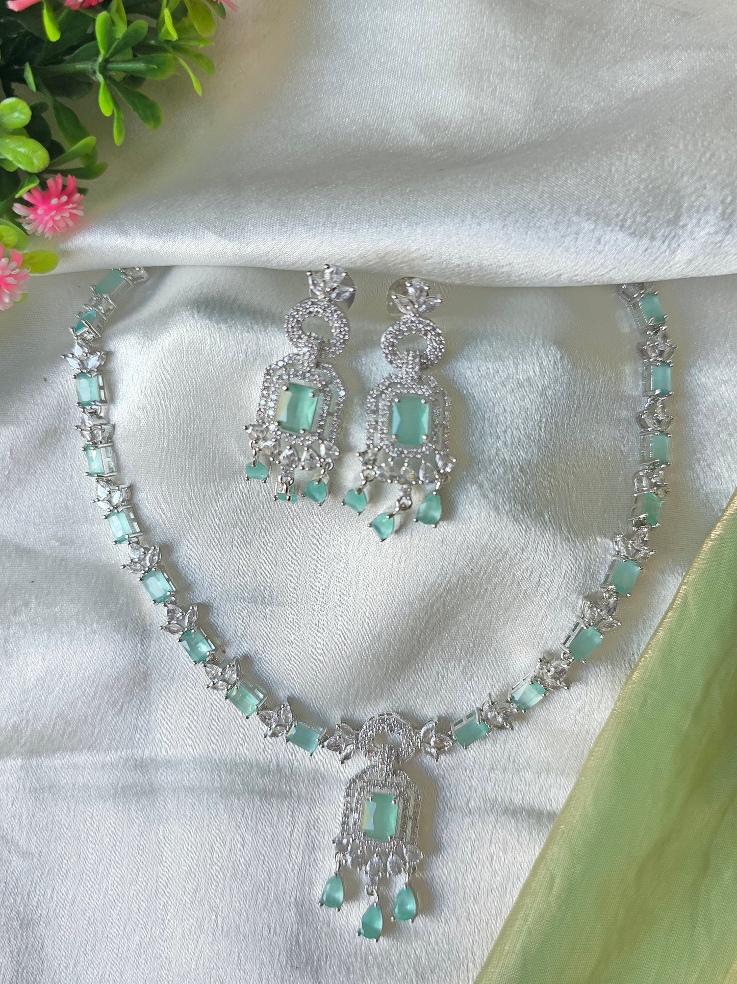 Elara Light Green AD Necklace