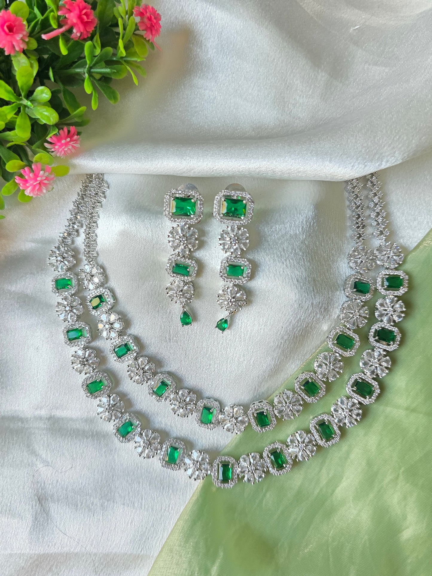 Turin Green Dual Layer AD Necklace