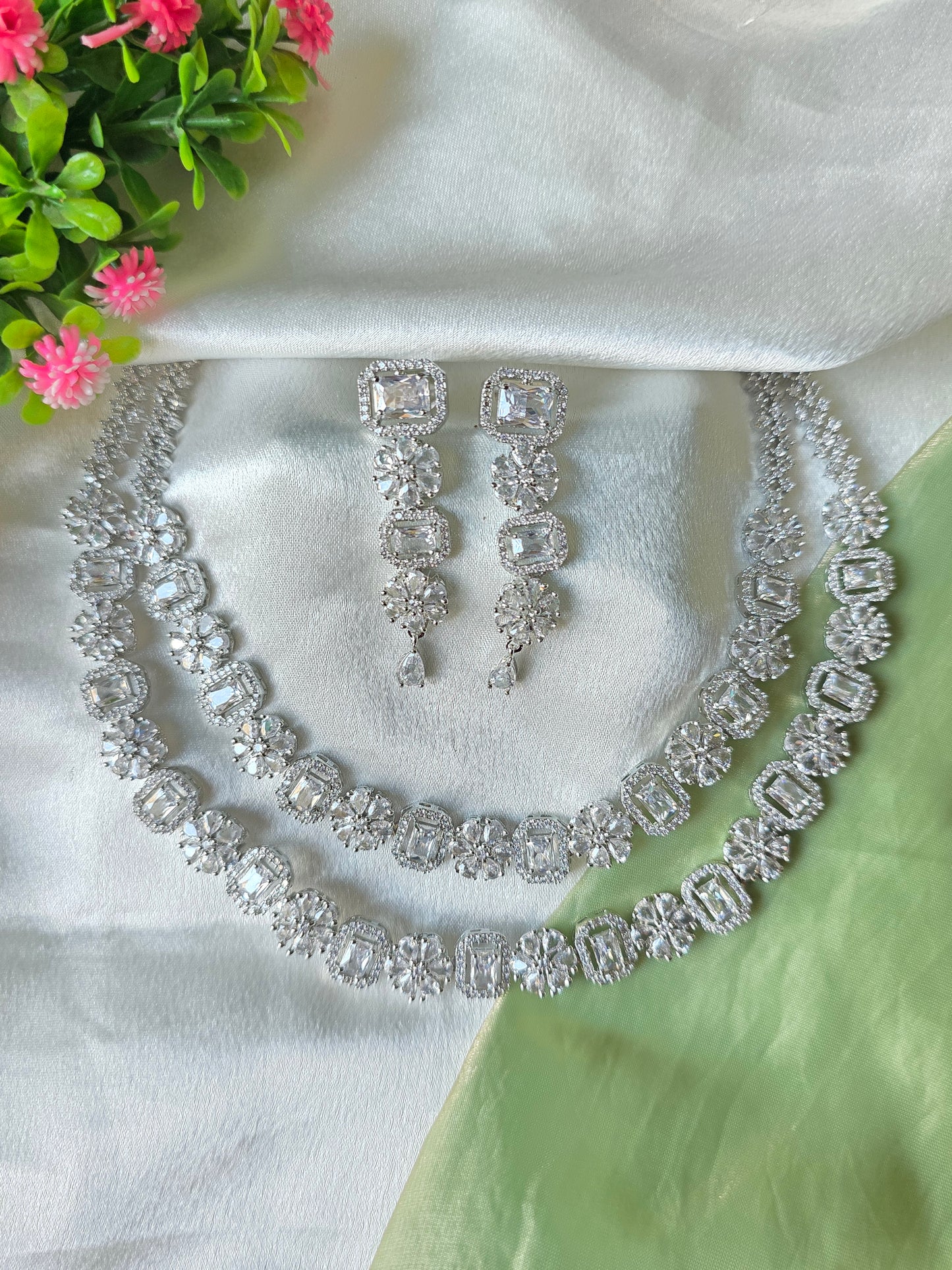 Turin White Dual Layer AD Necklace