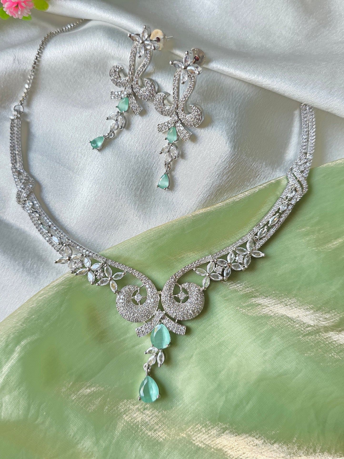 Celina Light Green AD Necklace