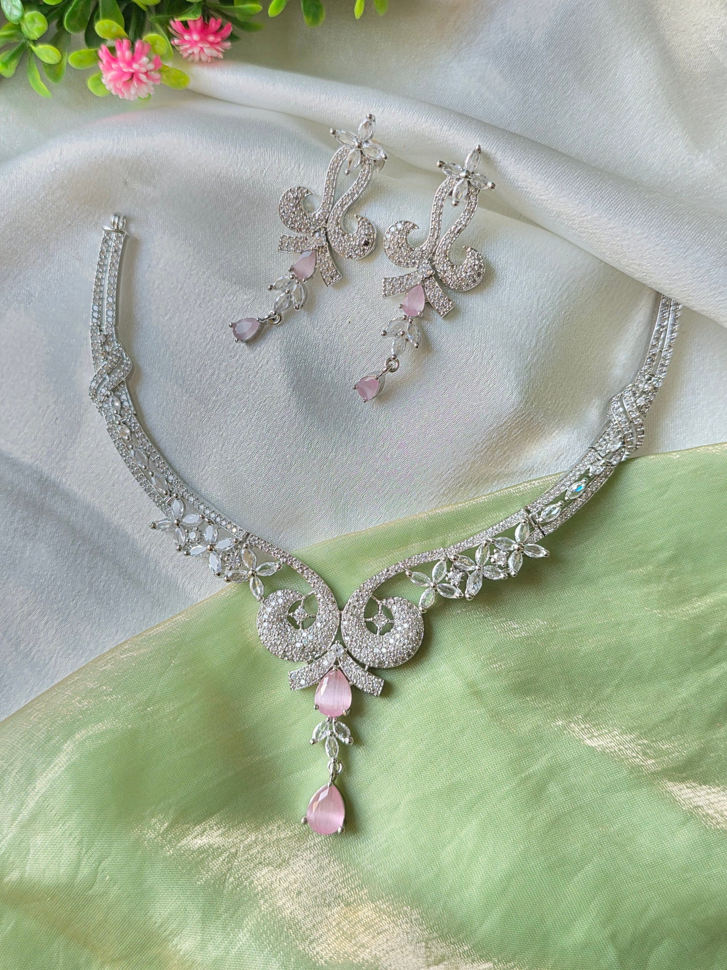 Celina Light Pink AD Necklace