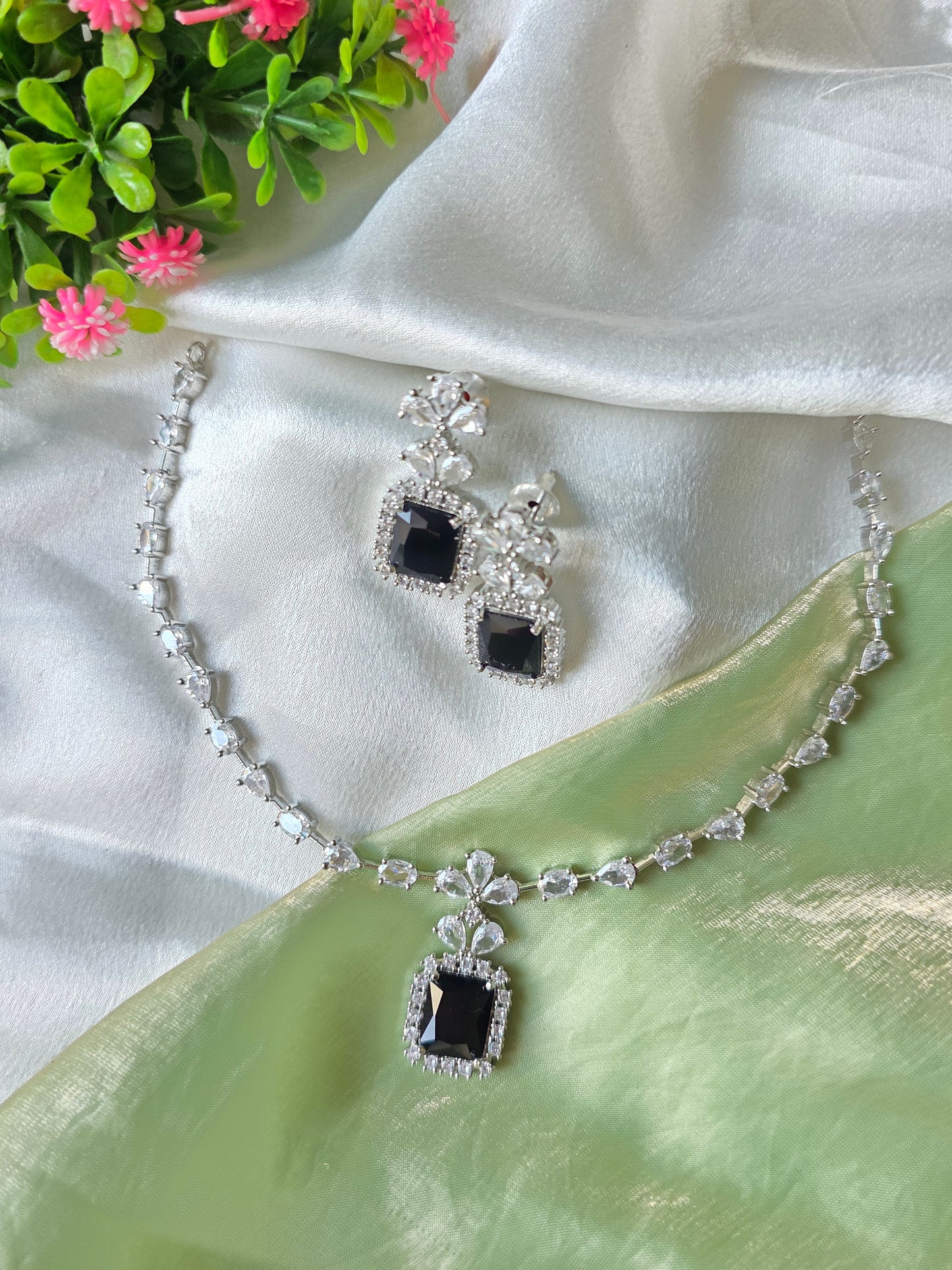 Rome Black AD Necklace