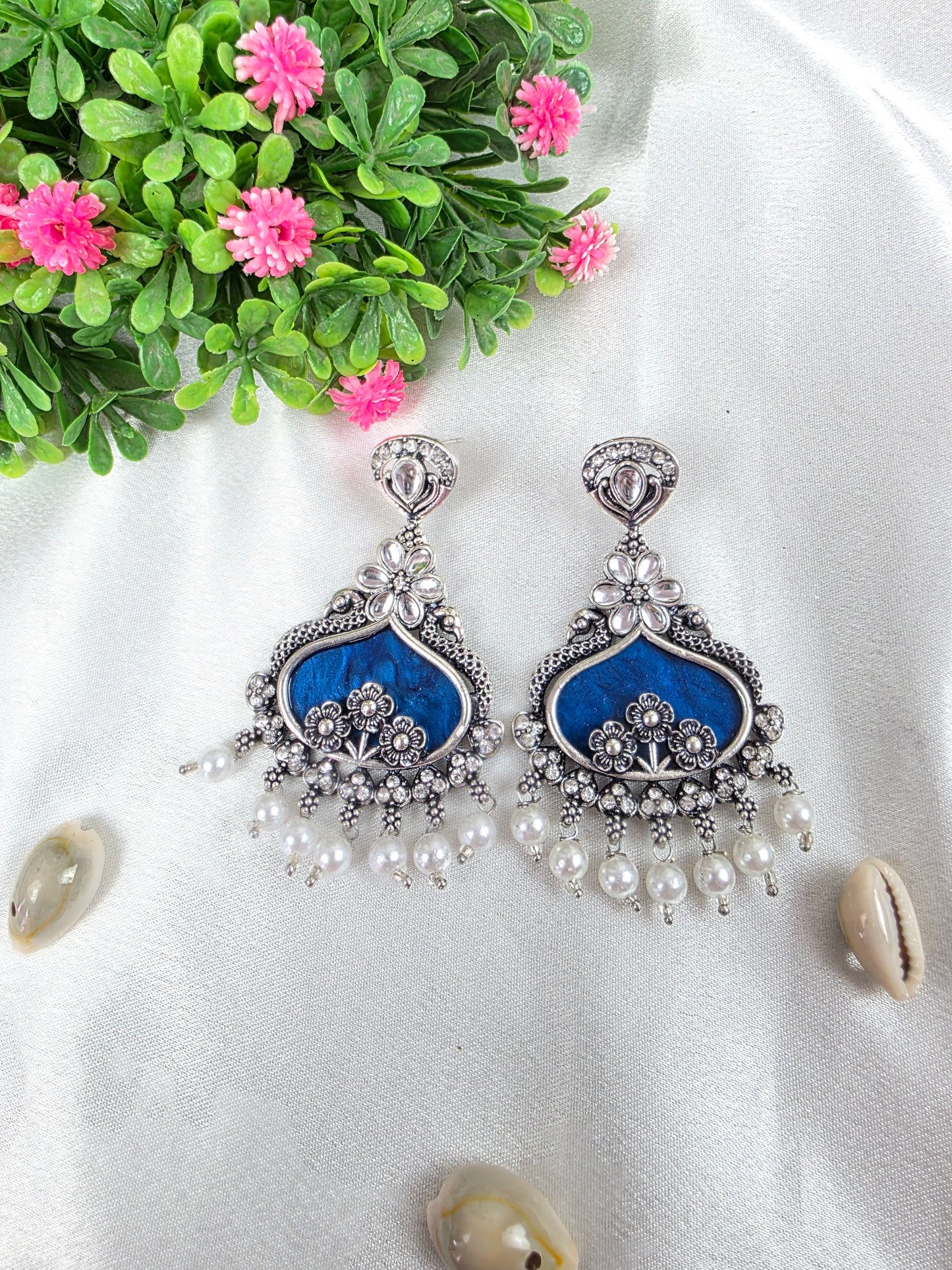 Royal Blue Oxidised Earrings