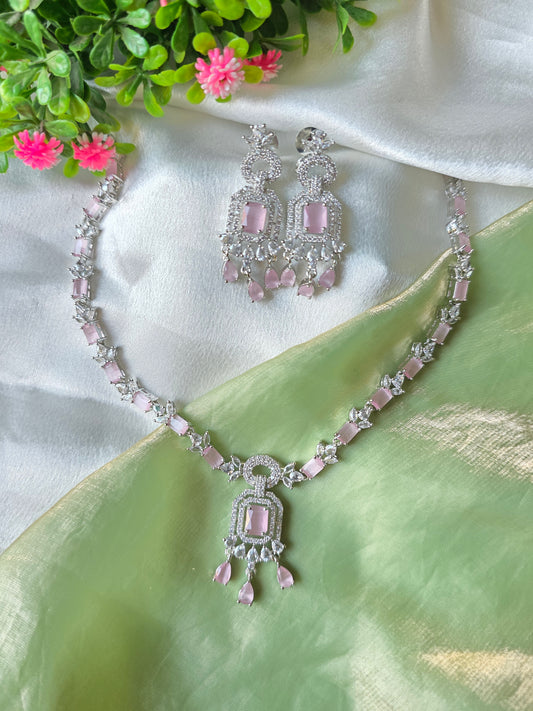 Elara Light Pink AD Necklace